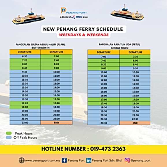 2024 Penang ferry timetable